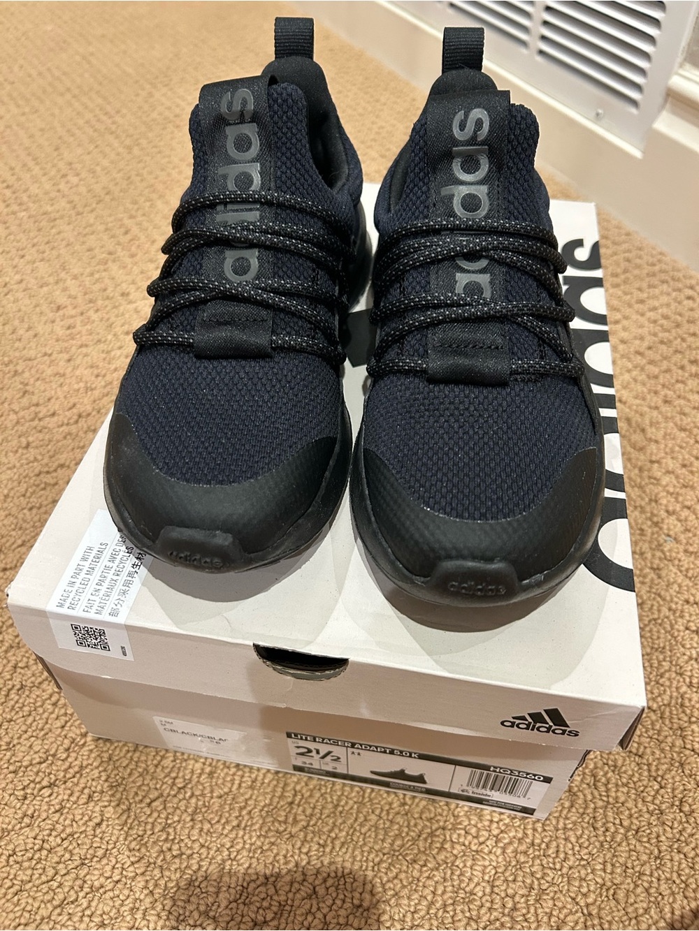 Brand New! Adidas Kids Black Breathable Lace-Up Sneakers